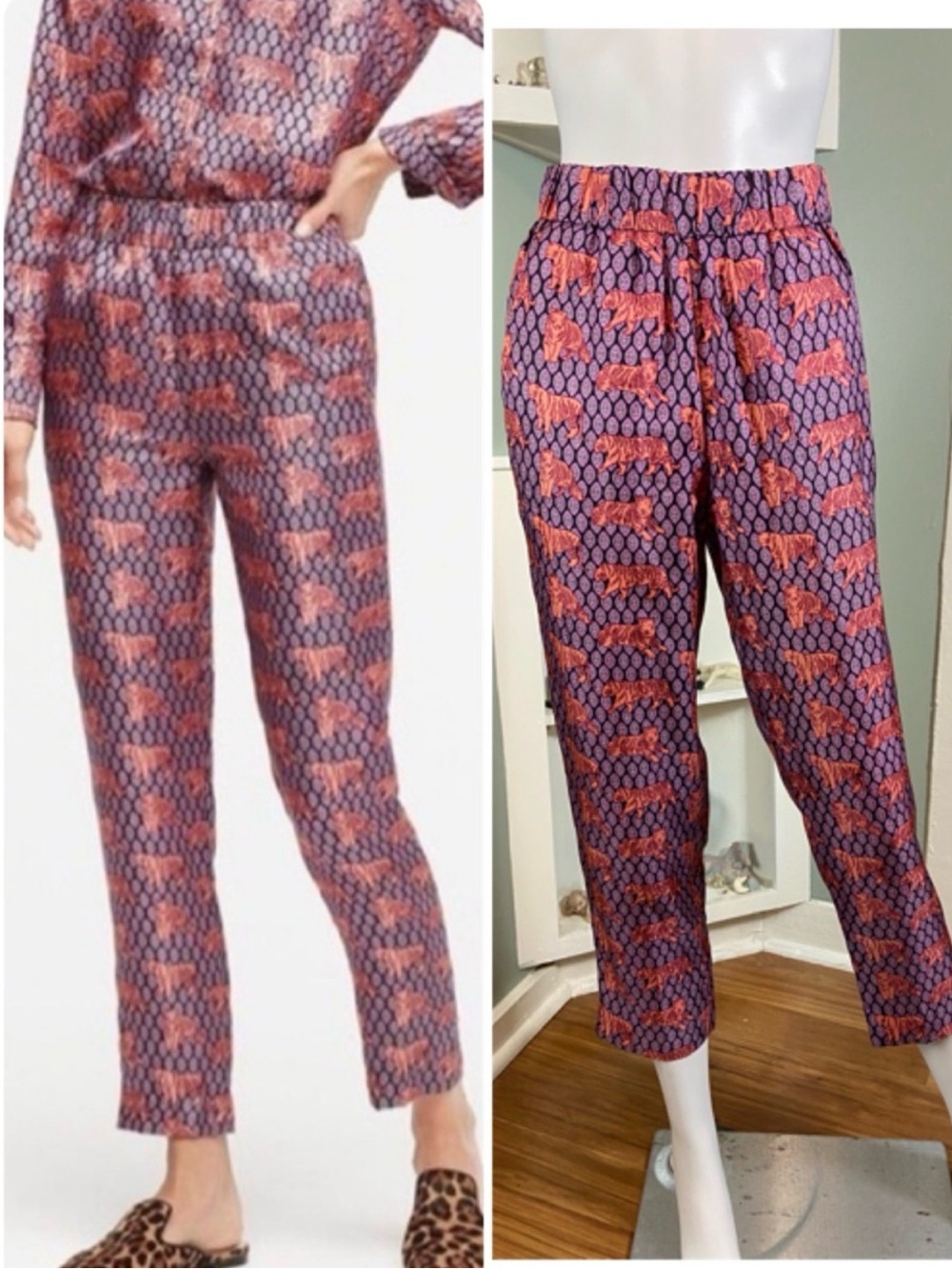 Jcrew NWOT 100% silk pants tiger print sz 0
